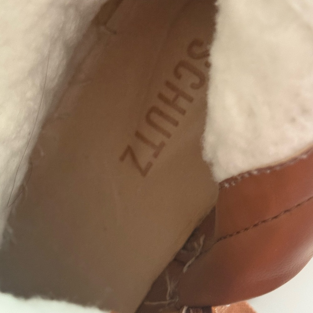 SCHUTZ Cognac Leather Mid-Calf Lug Sole Boots - Picture 4 of 10